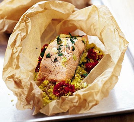 Herby salmon & couscous parcels recipe 