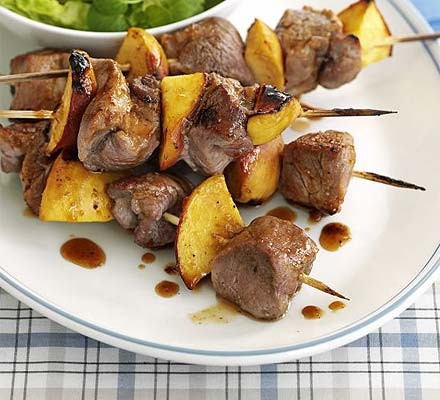 Pork & peach kebabs with Little Gem salad recipe 