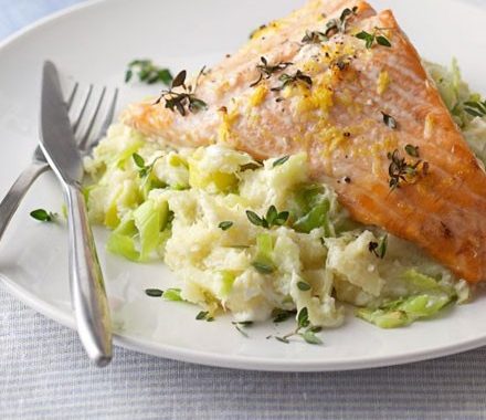 Salmon with leeks & parsnip mash recipe