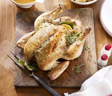 Lemon & thyme butter-basted roast chicken & gravy recipe