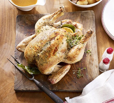 Lemon & thyme butter-basted roast chicken & gravy recipe 