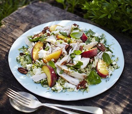Herbed chicken, peach & feta salad recipe
