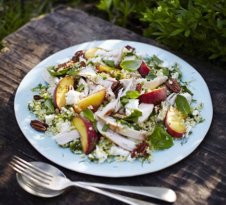 Herbed chicken, peach & feta salad recipe 