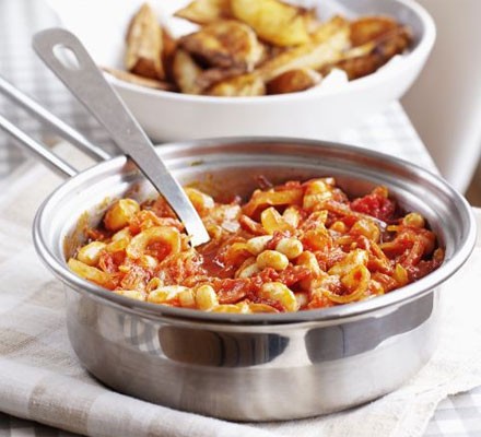 Better-than-baked beans with spicy wedges recipe 