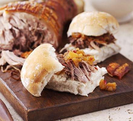 Slow-roast pork rolls with apple chilli chutney recipe 