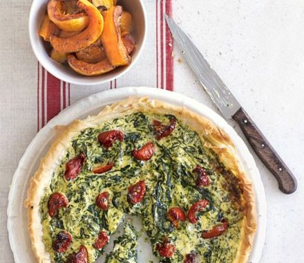 Crisp spinach tart with squash wedges recipe