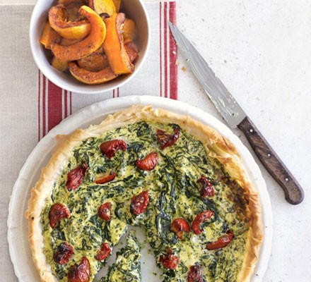 Crisp spinach tart with squash wedges recipe 