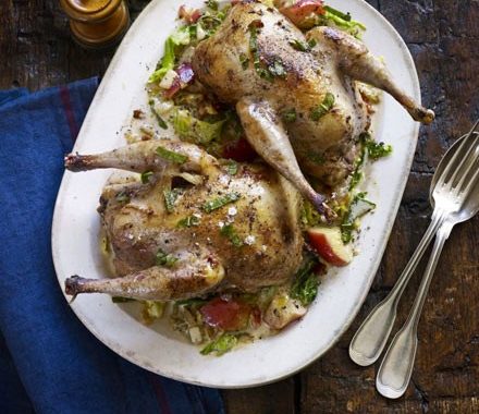 Roast pheasant with cider & bacon recipe