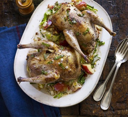 Roast pheasant with cider & bacon recipe 
