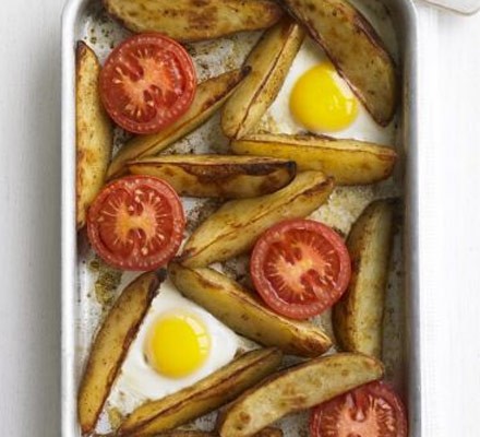 Oven-baked egg & chips recipe 
