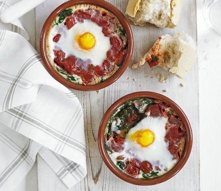 Baked eggs with spinach & tomato recipe
