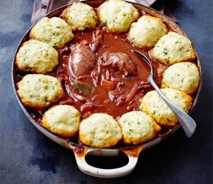 Chicken casserole with herby dumplings recipe