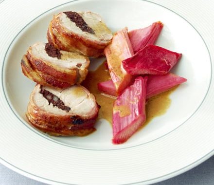 Pork with black pudding & roasted rhubarb recipe