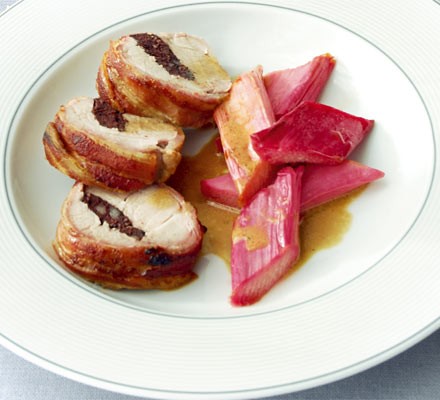 Pork with black pudding & roasted rhubarb recipe 