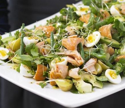 Hot-smoked salmon, double cress & potato salad platter recipe