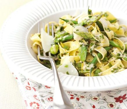 Spring vegetable tagliatelle with lemon & chive sauce recipe