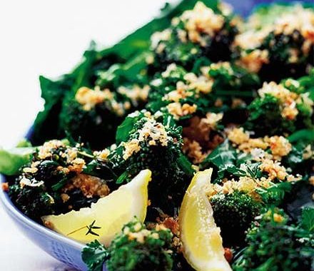 Purple sprouting broccoli with Parmesan & herbed crumbs recipe