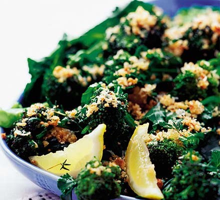 Purple sprouting broccoli with Parmesan & herbed crumbs recipe 