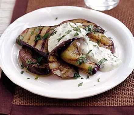 Grilled aubergine with creamy dressing recipe