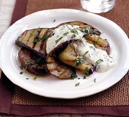 Grilled aubergine with creamy dressing recipe 