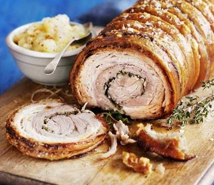 Slow-roast rolled pork belly  recipe