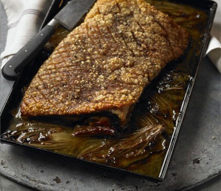 Slow-roasted pork belly & chicory recipe