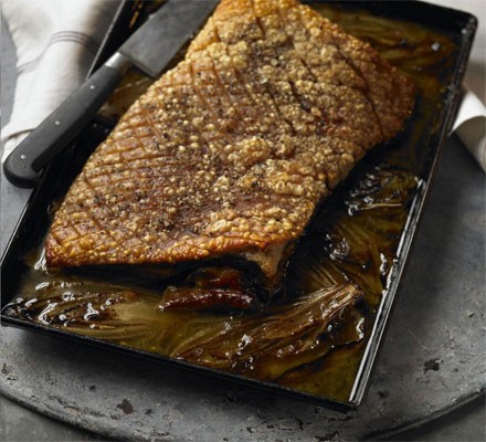 Slow-roasted pork belly & chicory recipe 