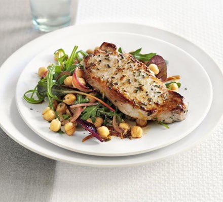 Lemon & rosemary pork with chickpea salad recipe 