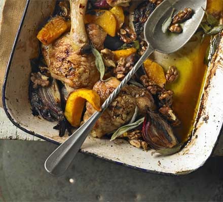 One-pan baked chicken with squash, sage & walnuts recipe 