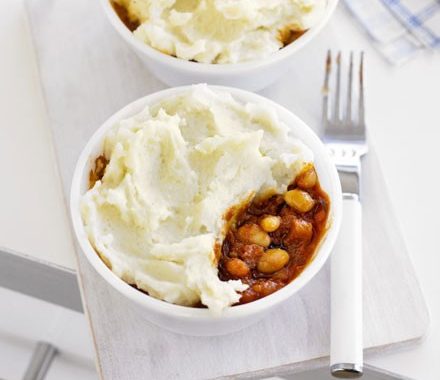 BBQ beans with mashed potato tops recipe