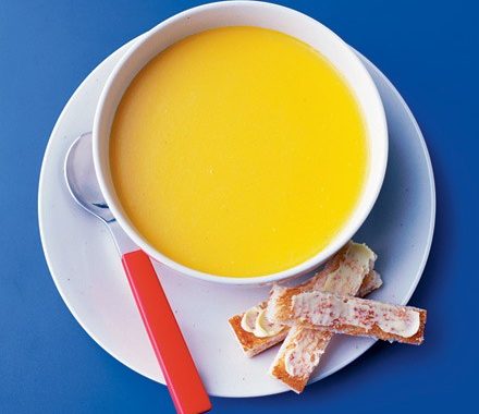 Carrot & cheddar soup with toast soldiers recipe