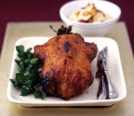 Honey-roasted duck with creamed cauliflower recipe