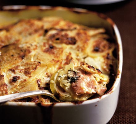 Smoked salmon & celeriac dauphinoise recipe 