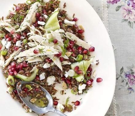 Red rice & chicken salad with pomegranate & feta recipe