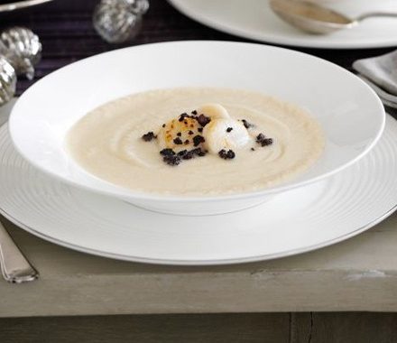 Celeriac soup with scallops & black pudding recipe