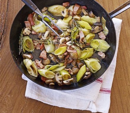 Leeks with bacon & mushrooms recipe