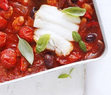 Cod & tomato traybake recipe