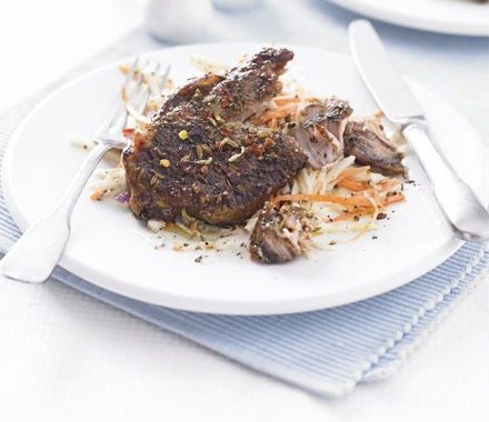 Fennel-crusted pork chops with winter celeriac slaw recipe