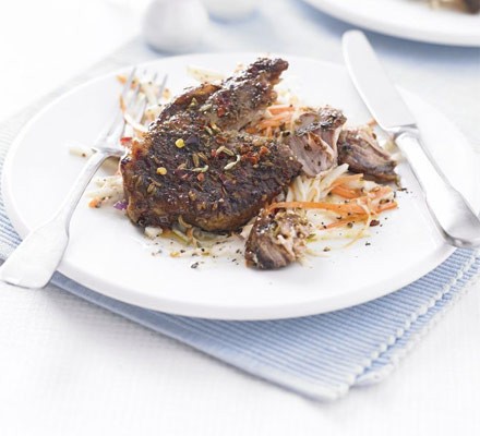 Fennel-crusted pork chops with winter celeriac slaw recipe 