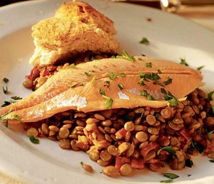 Hot lentils, cold trout recipe