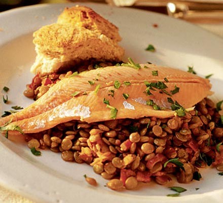 Hot lentils, cold trout recipe 