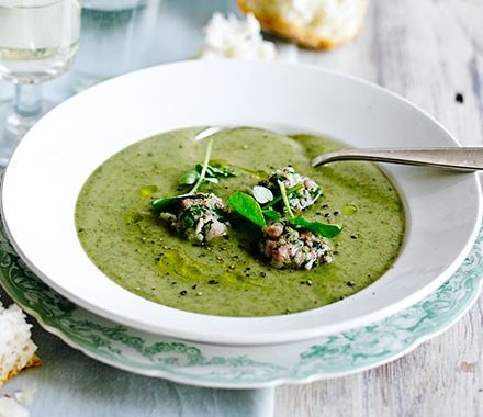 Watercress soup with bacon dumplings recipe