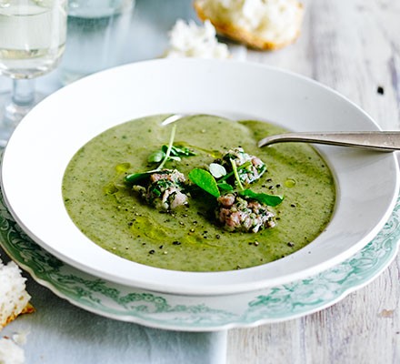 Watercress soup with bacon dumplings recipe 