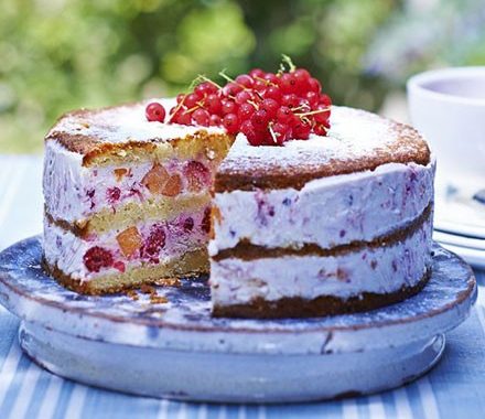 Peach & red berry ice cream cake recipe