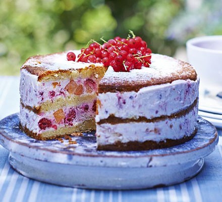 Peach & red berry ice cream cake recipe 