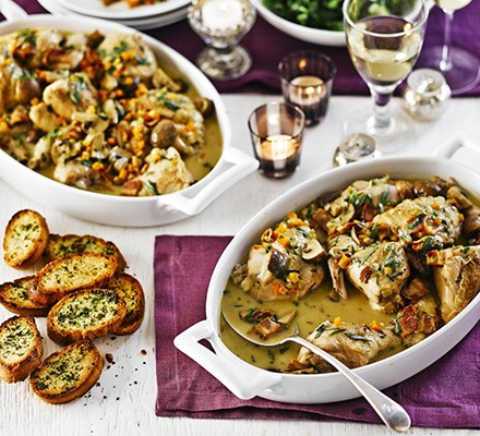 Chicken & cider fricassée with parsley croûtes recipe 