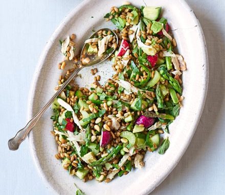 Chicken & freekeh chopped salad with salsa verde recipe