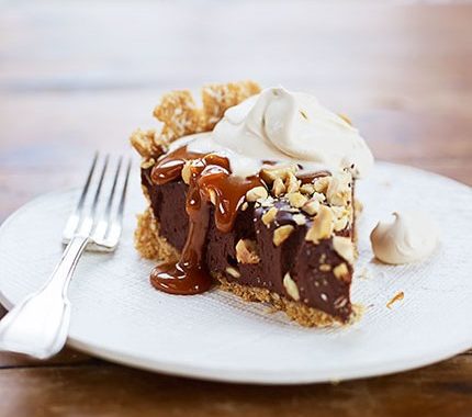 Chocolate pie with toffee sauce & coffee cream recipe