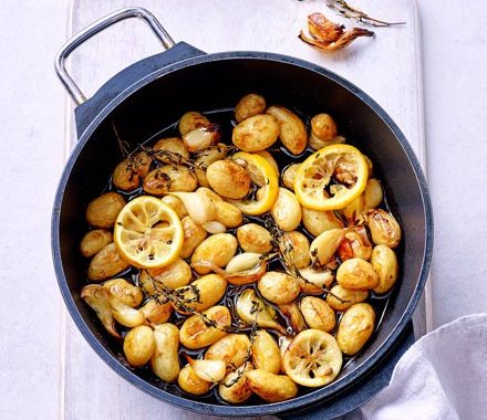 Garlic & lemon thyme poached potatoes recipe