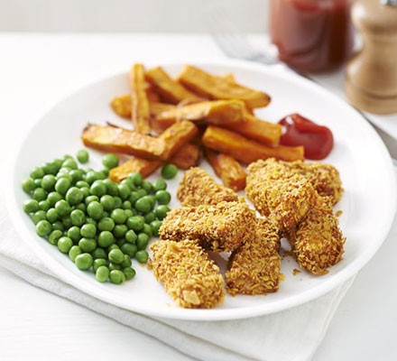 Salmon nuggets with sweet potato chips recipe 